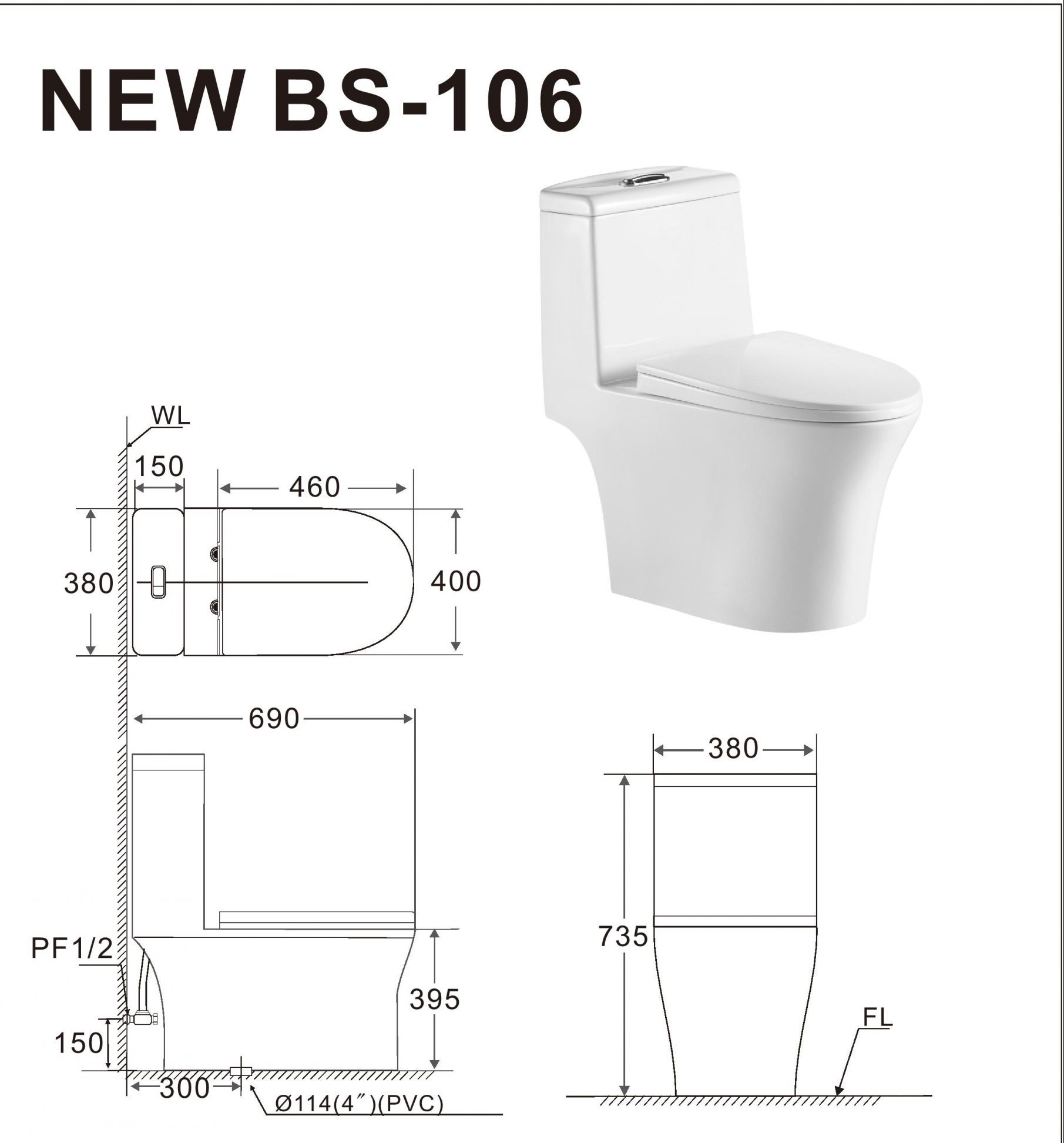 Bồn cầu 1 khối Basics BS-106 NEW 5