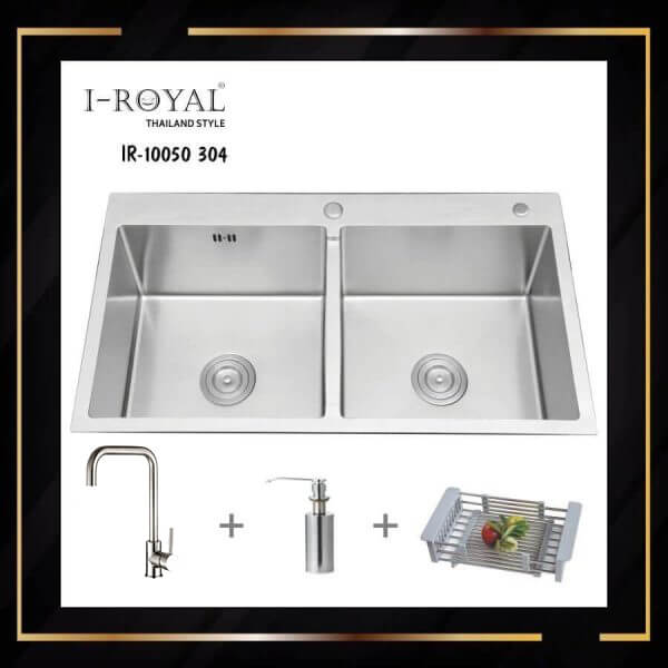 COMBO CHẬU RỬA CHÉN BÁT INOX 304 ĐÚC I-ROYAL IR-10050C 304