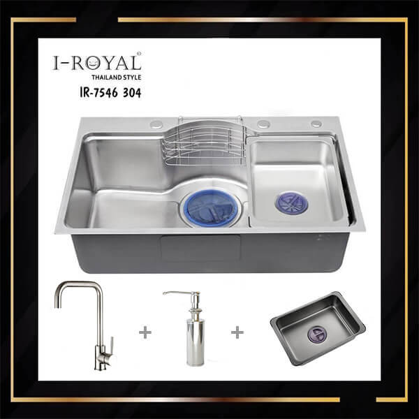 COMBO CHẬU RỬA CHÉN INOX 304 ĐÚC I-ROYAL IR-7546 304
