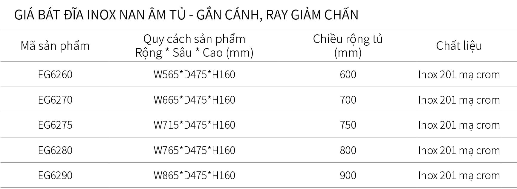 Giá bát đĩa inox nan âm tủ Eurogold EG6260/EG6270/EG6275/EG6280/EG6290 3