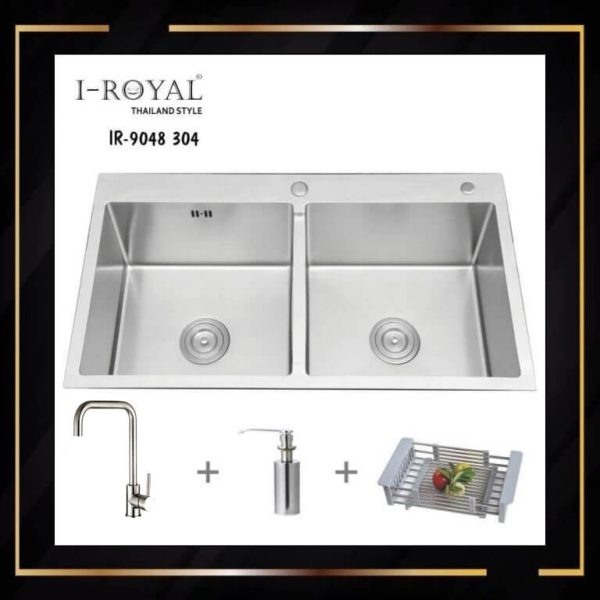 COMBO CHẬU RỬA CHÉN BÁT INOX 304 ĐÚC I-ROYAL IR-9048C 304