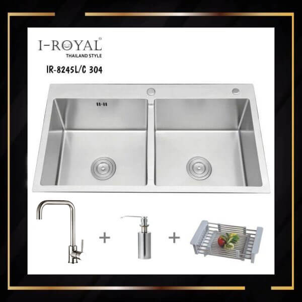 COMBO CHẬU RỬA CHÉN BÁT INOX 304 ĐÚC I-ROYAL IR-8245C 304