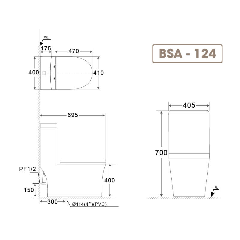 Bồn Cầu 1 khối Basics Euro Stylish BSA-124 9