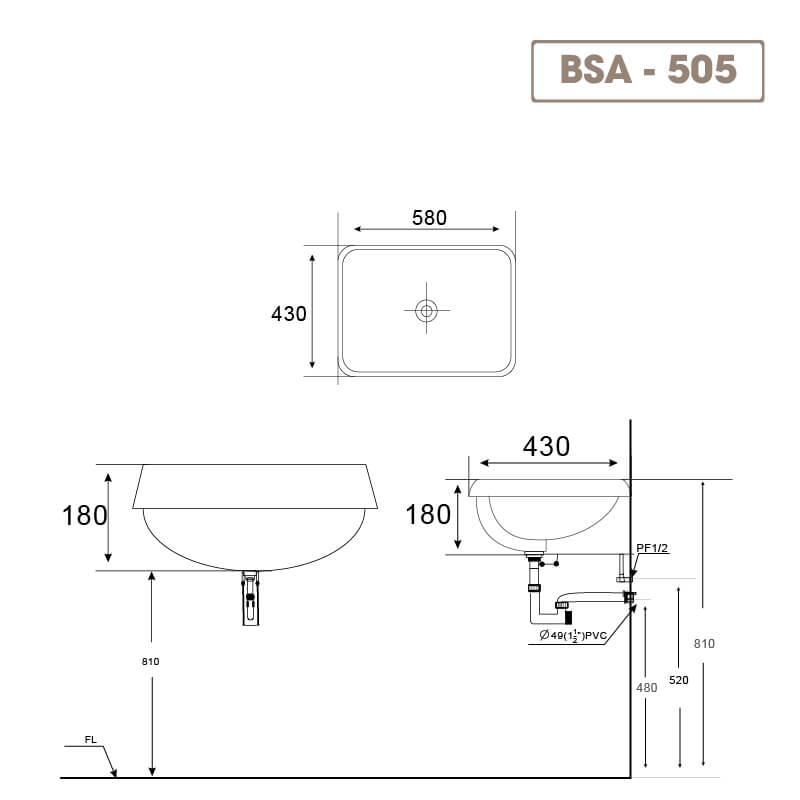 Chậu lavabo đặt dương vành Basics BSA-505 5