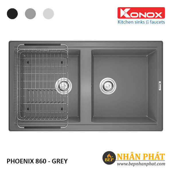 Chậu Rửa Chén Đá Granite Konox Phoenix 860 Black/Grey/White Silver 5