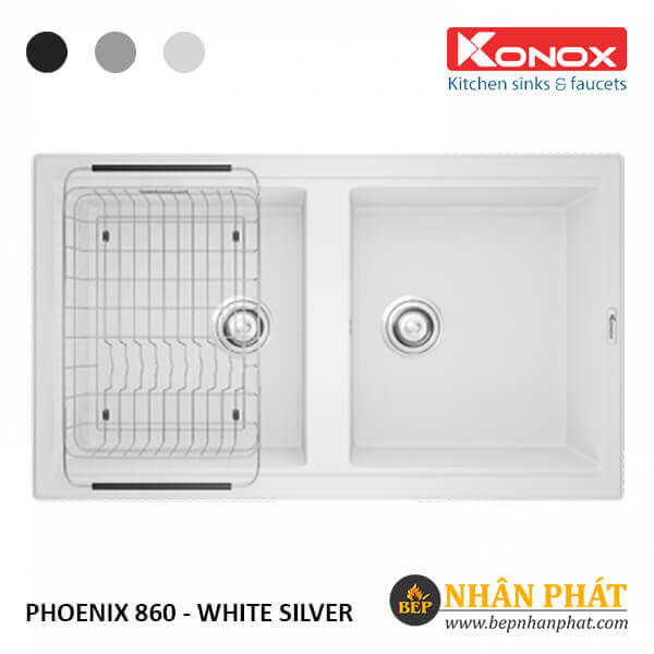 Chậu Rửa Chén Đá Granite Konox Phoenix 860 Black/Grey/White Silver 6