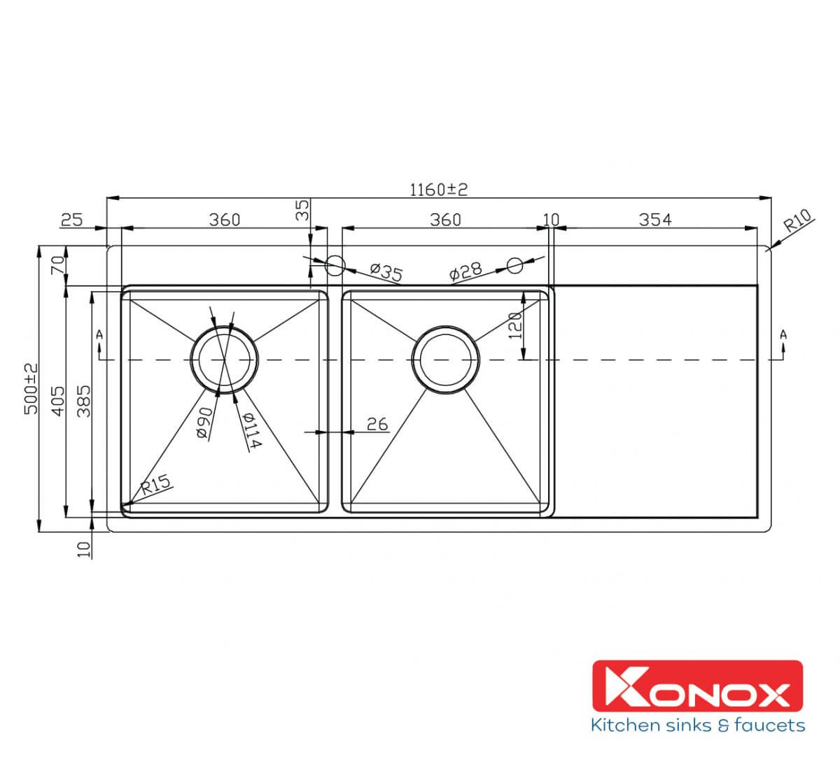 Chậu Rửa Chén Inox 304 Konox Topmount Sink KN11650TD 9