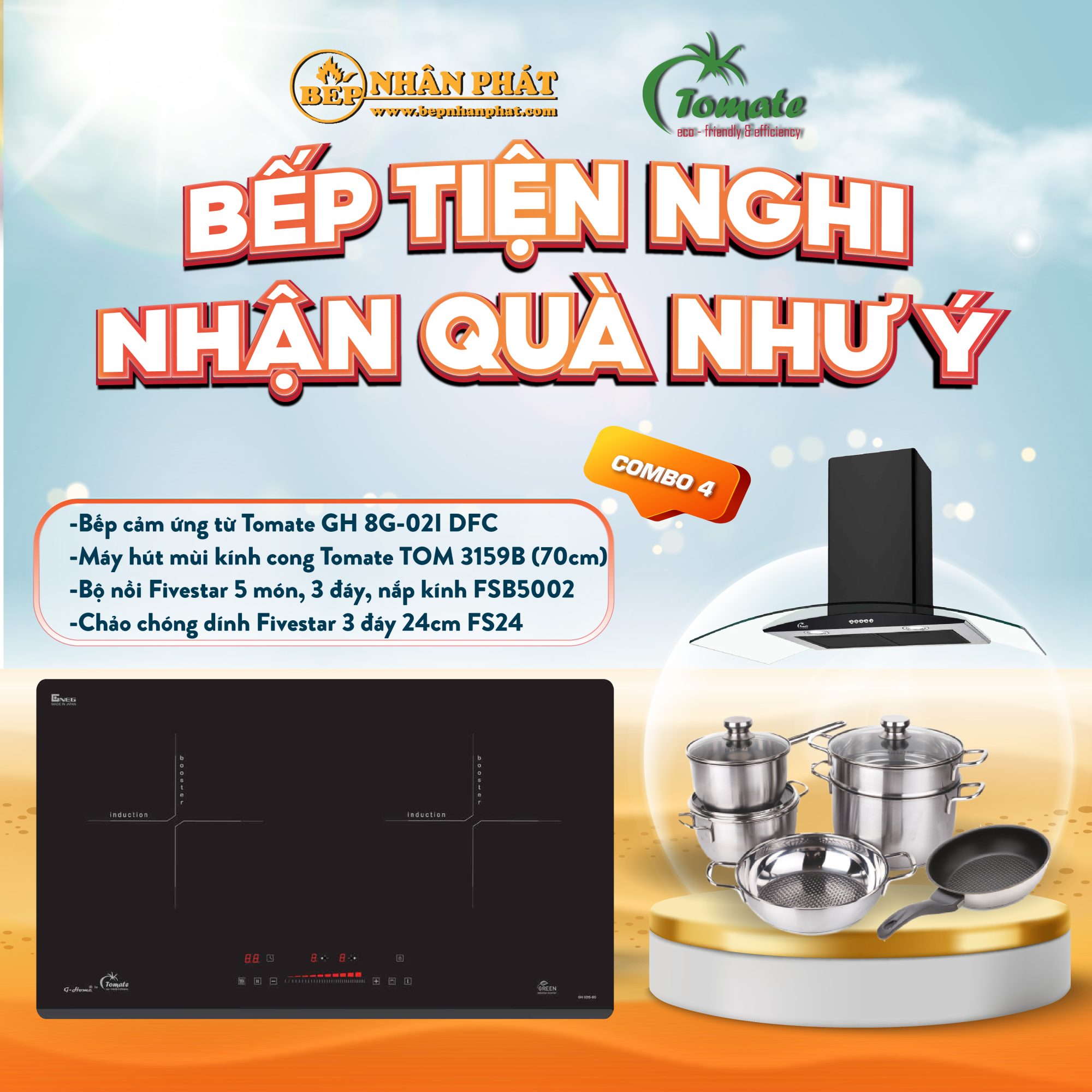 COMBO BẾP TỪ TOMATE GH 8G-02I DFC 4