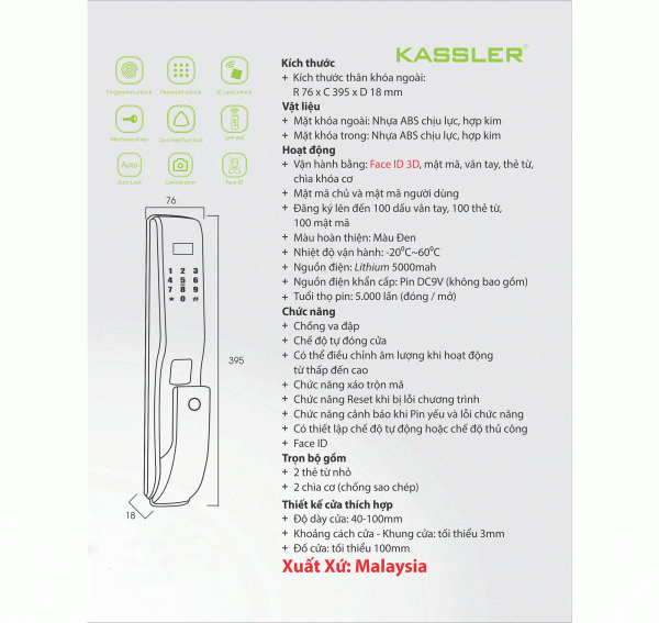 Khóa cửa điện tử Kassler KL-828 F-1