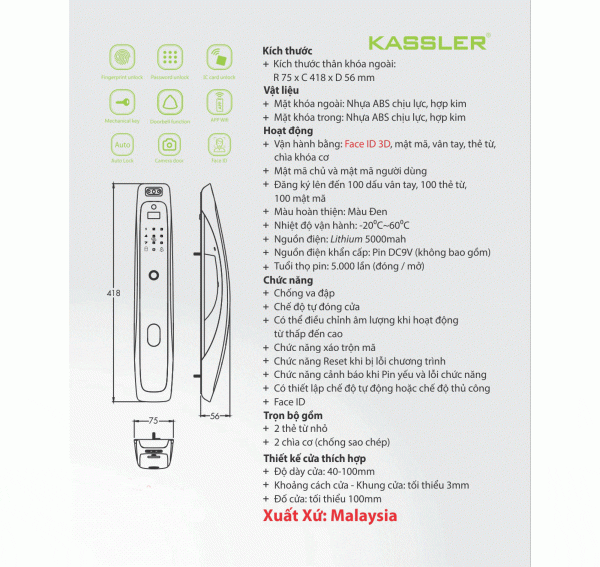 Khóa cửa điện tử Kassler KL-898 APP-1